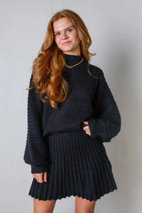 Trendy Pleated Sweater and Skirt Set - Isabella-Black-XS-State of Style