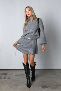 Trendy Pleated Sweater and Skirt Set - Isabella-Grey-XS-State of Style