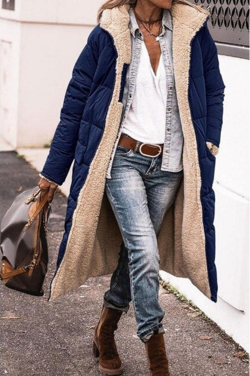 Trendy Reversible Women’s Winter Coat – Sofia-Navy Blue-S-State of Style