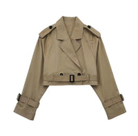 Trendy Short Women's Trench Coat with Belt – Amelie-Beige-XS-State of Style