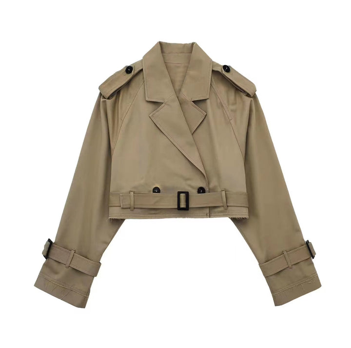 Trendy Short Women's Trench Coat with Belt – Amelie-Beige-XS-State of Style