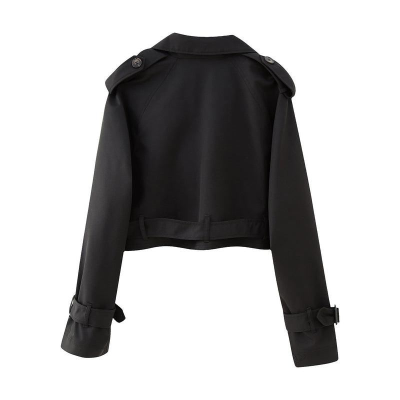 Trendy Short Women's Trench Coat with Belt – Amelie-Beige-XS-State of Style