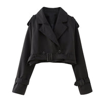 Trendy Short Women's Trench Coat with Belt – Amelie-Black-XS-State of Style