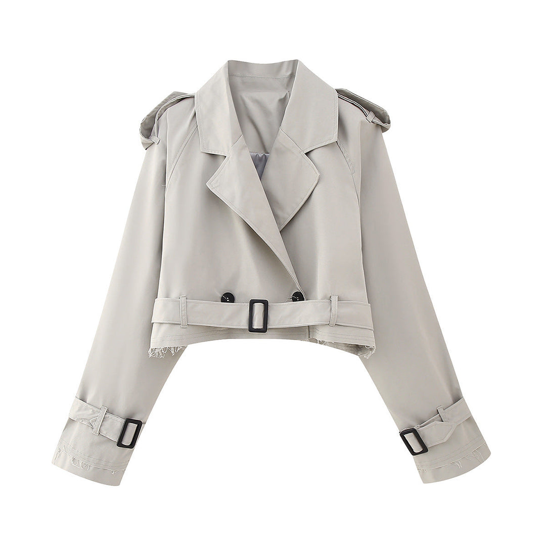 Trendy Short Women's Trench Coat with Belt – Amelie-Gray-XS-State of Style
