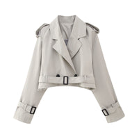 Trendy Short Women's Trench Coat with Belt – Amelie-Gray-XS-State of Style
