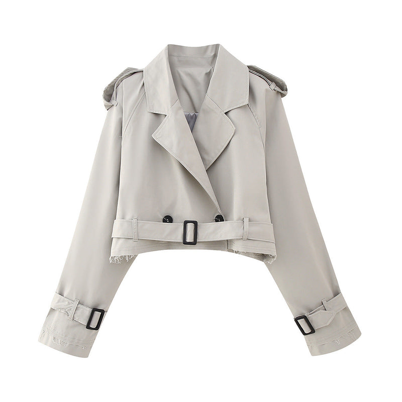 Trendy Short Women's Trench Coat with Belt – Amelie-Gray-XS-State of Style