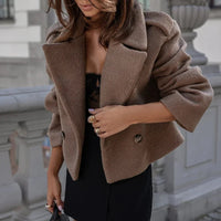 Trendy Short Wool Women's Coat - Elly-Coffee-2XL-State of Style
