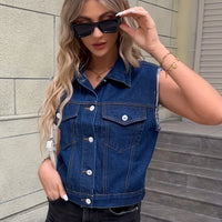 Trendy Sleeveless Denim Vest - Mila-Deep Blue-XS-State of Style