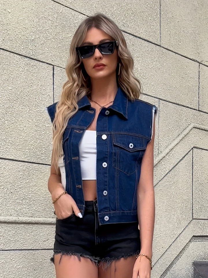 Trendy Sleeveless Denim Vest - Mila-Light Blue-XS-State of Style