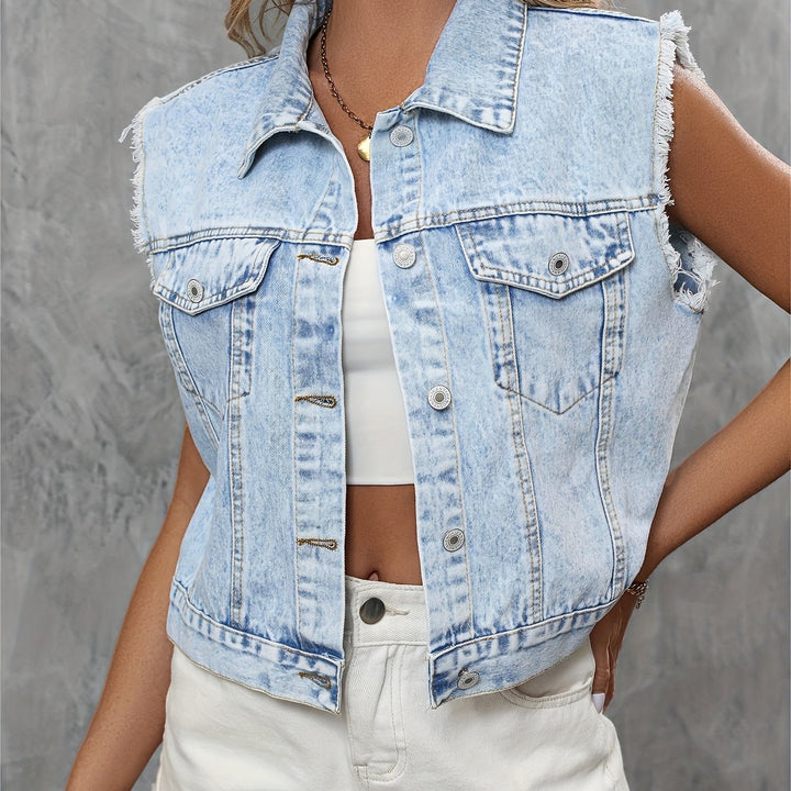 Trendy Sleeveless Denim Vest - Mila-Light Blue-XS-State of Style