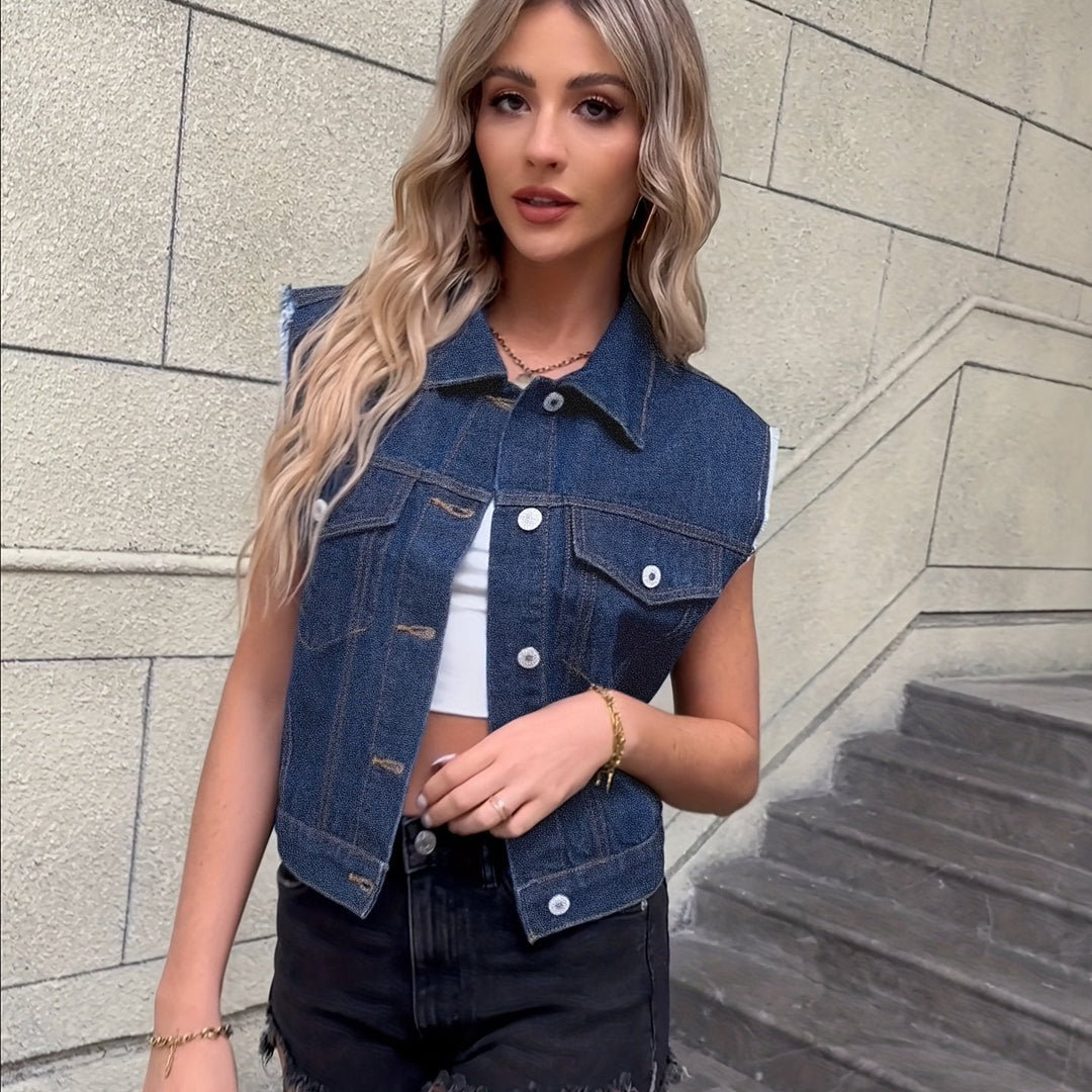 Trendy Sleeveless Denim Vest - Mila-Light Blue-XS-State of Style