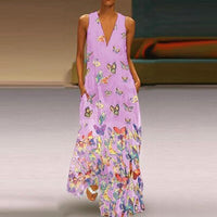 Trendy Sleeveless Maxi Summer Dress with Butterfly Print – Malia-Light Purple-S-State of Style