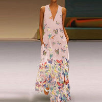 Trendy Sleeveless Maxi Summer Dress with Butterfly Print – Malia-Pink-S-State of Style