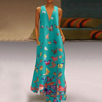 Trendy Sleeveless Maxi Summer Dress with Butterfly Print – Malia-Turquoise-S-State of Style
