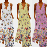Trendy Sleeveless Maxi Summer Dress with Butterfly Print – Malia-White-S-State of Style