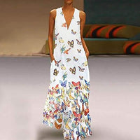 Trendy Sleeveless Maxi Summer Dress with Butterfly Print – Malia-White-S-State of Style