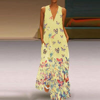 Trendy Sleeveless Maxi Summer Dress with Butterfly Print – Malia-Yellow-S-State of Style