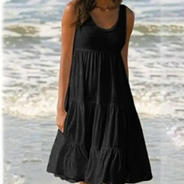 Trendy sleeveless mini dress with round neckline – Amelie-Black-S-State of Style