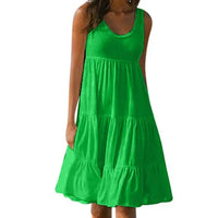Trendy sleeveless mini dress with round neckline – Amelie-Green-S-State of Style