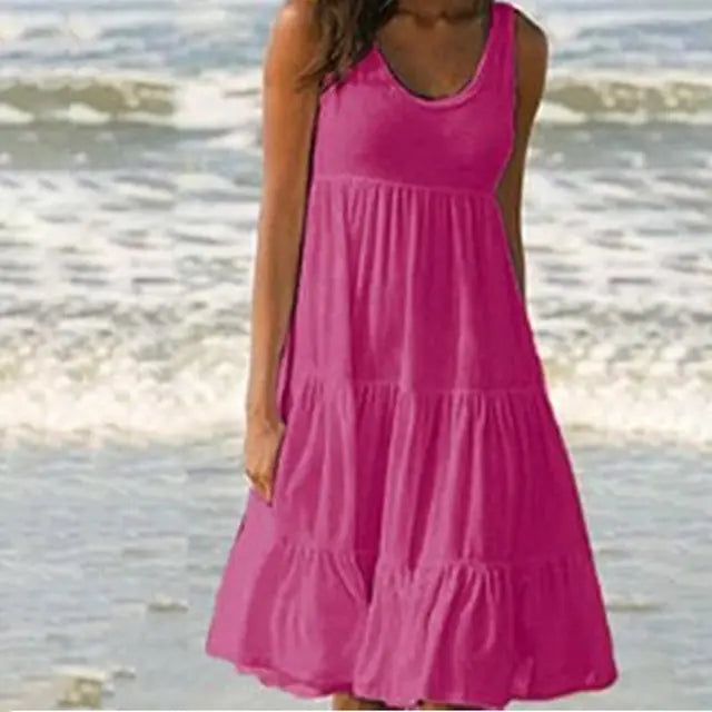 Trendy sleeveless mini dress with round neckline – Amelie-Light pink-S-State of Style
