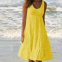 Trendy sleeveless mini dress with round neckline – Amelie-Yellow-S-State of Style