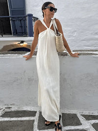 Trendy sleeveless summer dress with a loose fit – Mikayla-Beige-S-State of Style