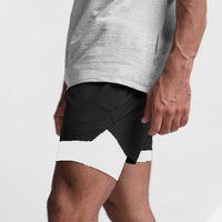 Trendy sports shorts with breathable material and side pocket – Marky-Black and white lining-S-State of Style