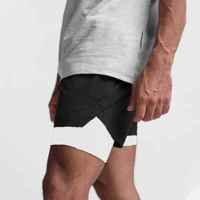 Trendy sports shorts with breathable material and side pocket – Marky-Black and white lining-S-State of Style