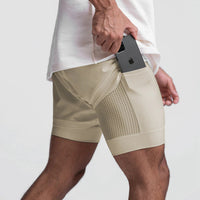 Trendy sports shorts with breathable material and side pocket – Marky-Khaki-S-State of Style