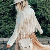 Trendy Suede Ladies Jacket with Fringes - Isabella-Black-S-State of Style