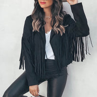 Trendy Suede Women's Jacket with Tassels - Isabella-Black-S-State of Style