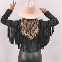 Trendy Suede Women's Jacket with Tassels - Isabella-Black-S-State of Style
