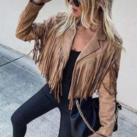 Trendy Suede Women's Jacket with Tassels - Isabella-Chestnut Brown-S-State of Style