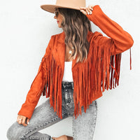 Trendy Suede Women's Jacket with Tassels - Isabella-Orange-S-State of Style