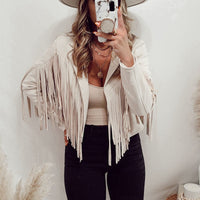 Trendy Suede Women's Jacket with Tassels - Isabella-White-S-State of Style