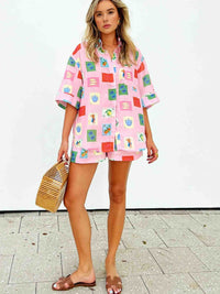 Trendy summer combo of a colourful blouse and shorts - SonneSet-Pink-S-State of Style