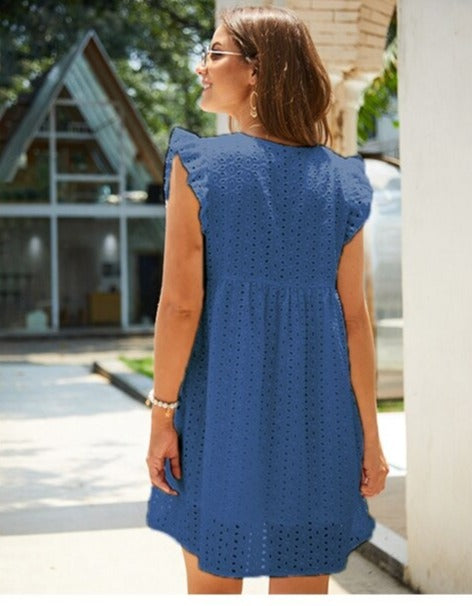 Trendy summer mini dress with ruffled sleeves – Elina-Black-XS-State of Style