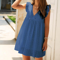 Trendy summer mini dress with ruffled sleeves – Elina-Blue-XS-State of Style
