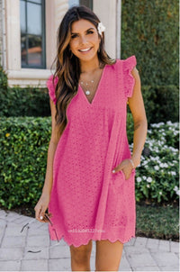 Trendy summer mini dress with ruffled sleeves – Elina-Fuchsia-XS-State of Style