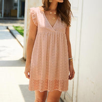 Trendy summer mini dress with ruffled sleeves – Elina-Pink-XS-State of Style