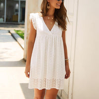Trendy summer mini dress with ruffled sleeves – Elina-White-XS-State of Style