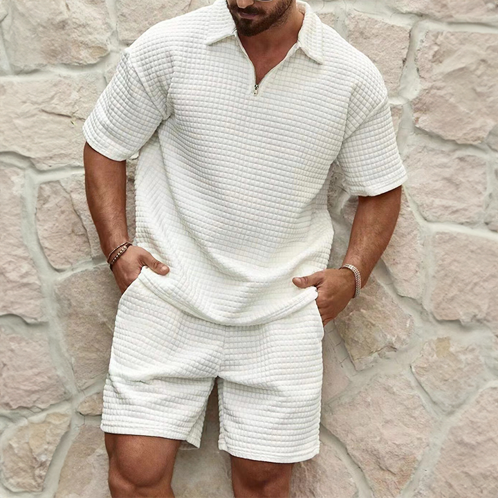 Trendy summer set for men with a breezy waffle texture – Neil-White-S-State of Style