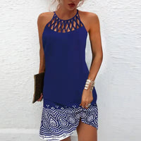 Trendy summer tunic dress with ethnic print & spaghetti straps – Kiara-Geometric-S-State of Style