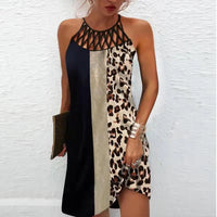 Trendy summer tunic dress with ethnic print & spaghetti straps – Kiara-Leopard print-S-State of Style