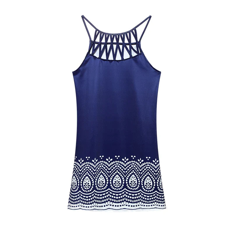 Trendy summer tunic dress with ethnic print & spaghetti straps – Kiara-Leopard print-S-State of Style