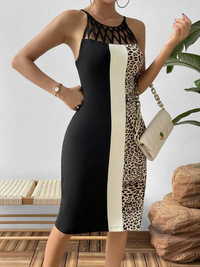 Trendy summer tunic dress with ethnic print & spaghetti straps – Kiara-Leopard print-S-State of Style