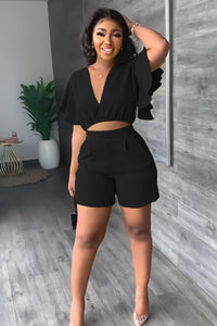 Trendy summer two-piece set with pleated design – Marlene-Black-S-State of Style