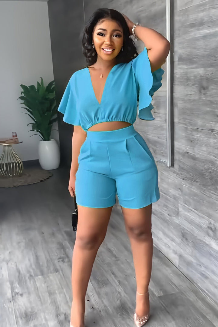 Trendy summer two-piece set with pleated design – Marlene-Blue-S-State of Style