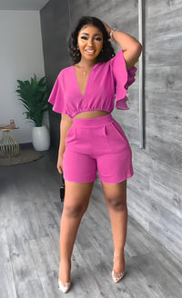 Trendy summer two-piece set with pleated design – Marlene-Rose pink-S-State of Style