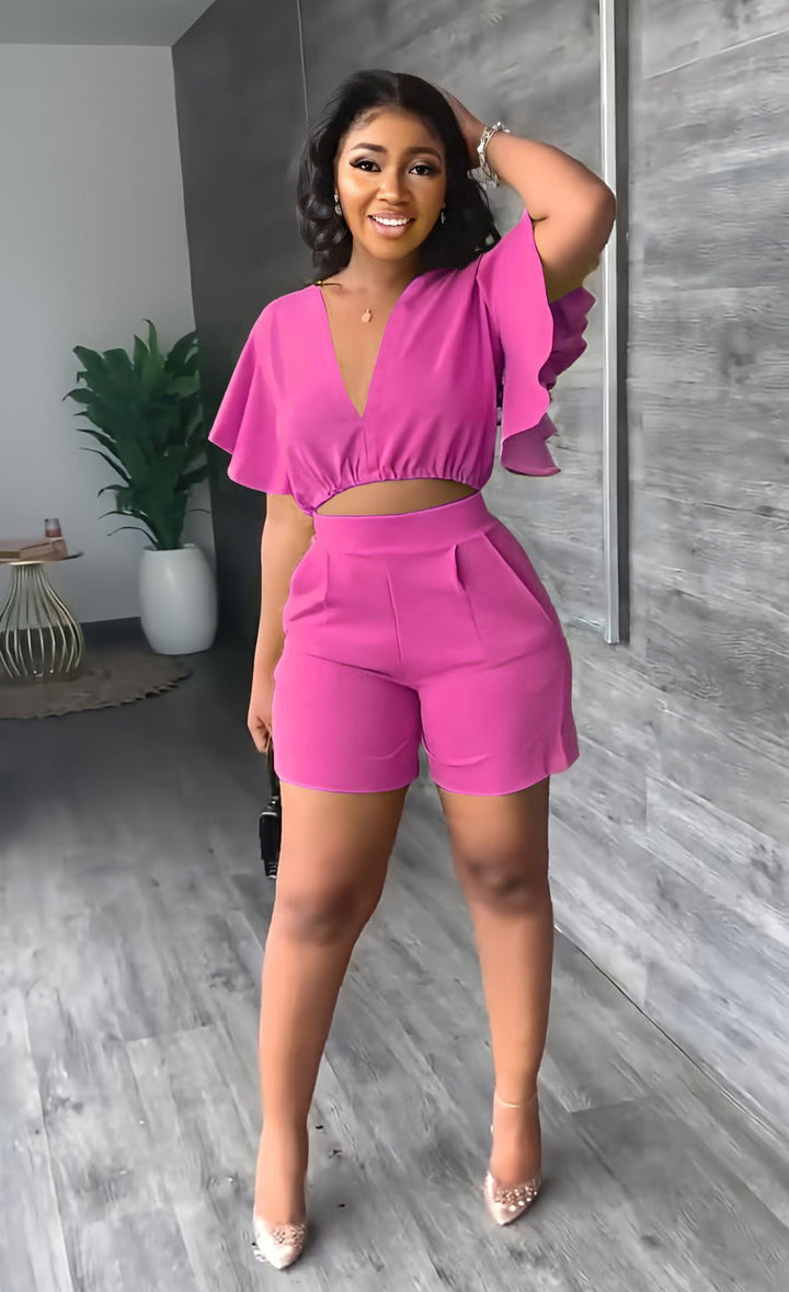 Trendy summer two-piece set with pleated design – Marlene-Rose pink-S-State of Style